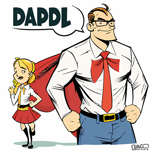 Superhero dad wearing a tie and cape, Clipart, Enthusiastic, Primary Color, Disney, Contour, Vector, White Background, Detailed