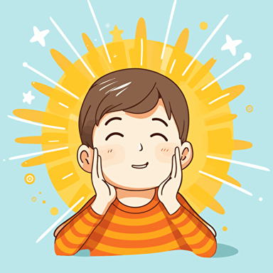 illustration vector of a child playing to body scan :: an illustration vector of a boy :: the boy is lying meditating, imagining every part of his body :: adobe illustrator style, happy face, white background, colored with hex: 90caf9 and hex: ffb347, UHD