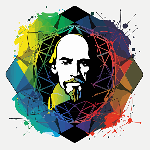2D vector William Shakespeare in minimalism cyberpunk style. Colors: FB6B00 and 000000. Background white
