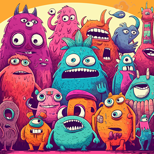 vector , brightly coloured monsters