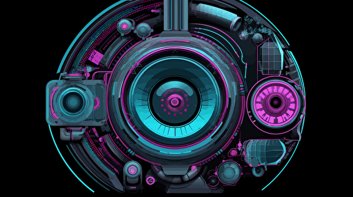 a conceptual design of what AI looks like, vectorized, wireframe, futuristic, vibrant colors, use blacks, pinks and cyan