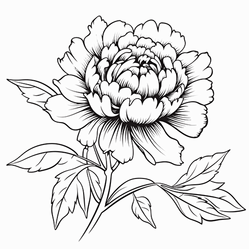 Peony flower ignorant style No Shadow. Cartoon. Coloring page. Vector. Simple.