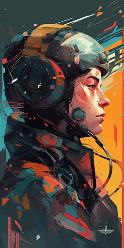 a close up of a person wearing a space helmet, cyberpunk art, inspired by Tom Whalen, handsome humanoid, thin gray antennas, vector artwork, martin ansin