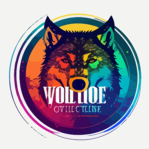 wolf Vector logo circle with text " Custom color LOGO", the change font, colorful