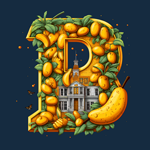 Make a vector design of capital B filled with two mangoes.