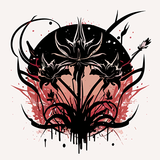 black brand logo, flat vector art, katana stuck in ground, bed of spider lilies, stylistic, unique