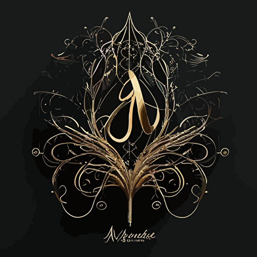 A luxurious digital logo for Ariane's Wire and Needle app, showcasing a gleaming golden needle intertwined with a silver wire, forming an elegant and intricate monogram, set against a rich black background, embodying sophistication and exclusivity, Illustration, digital vector art