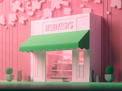 butcher's shop on pink millenium background vector illustration illustration, in the style of rendered in unreal engine, hiroshi nagai, light white and green, detailed world-building, carl kleiner, soft-focus