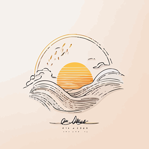 logo for beach sunset, decorative product logo, simply logo, 1mm thick line drawing logo, minimalist line logo, 2d logo, flat logo, vector logo, modern logo, white
