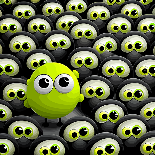 a paddock full of radioactive sheep with big pixar eyes that glow in the dark, funny, humour, white background, vector art