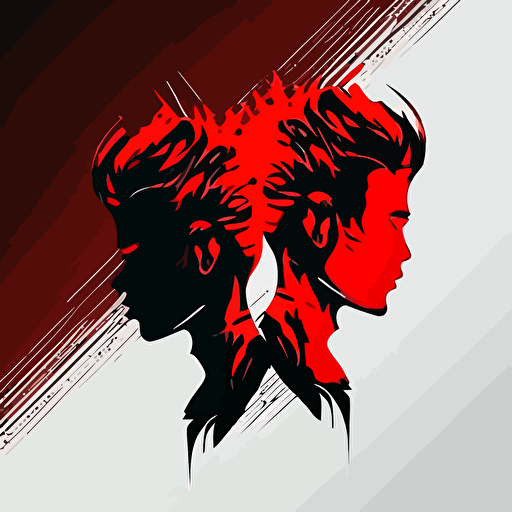 red and black gradient logo of 2 heads, vector