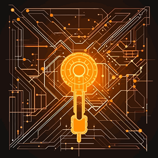 2D vector key in minimalism cyberpunk style and in orange colors. Background white