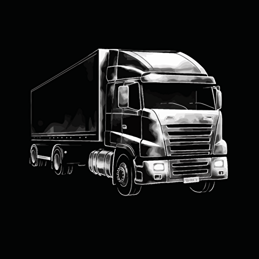 white vector truck, deep black background