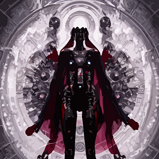 body cyberpunk style sculpture young beautiful dark priestess half android head opening exposing circuitry glowing red eyes black roses flowing blood red colored silk fabric candles baroque elements human skull length view baroque element intricate artwork caravaggio crows flying background trending artstation octane render cinematic lighting right hyper realism octane render 8k depth field 3d