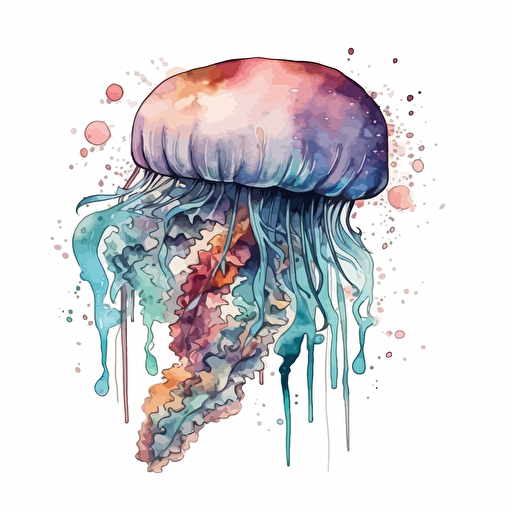 Jellyfish, detailed, cartoon style, 2d watercolor clipart vector, creative and imaginative, hd, white background