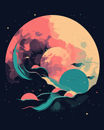 moon, retro aesthetics, vector image, sticker design, pantone color scheme: 12