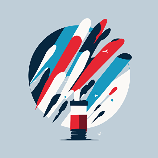 a flat vector style bauhaus logo of a paintbrush merged with a lighthouse and gulls, geometric, super simple, blue,white,red colors