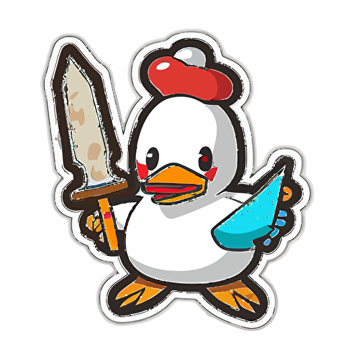 sticker, mad colorful goose with knife in hand , kawaii, contour, vector, white background s 1000