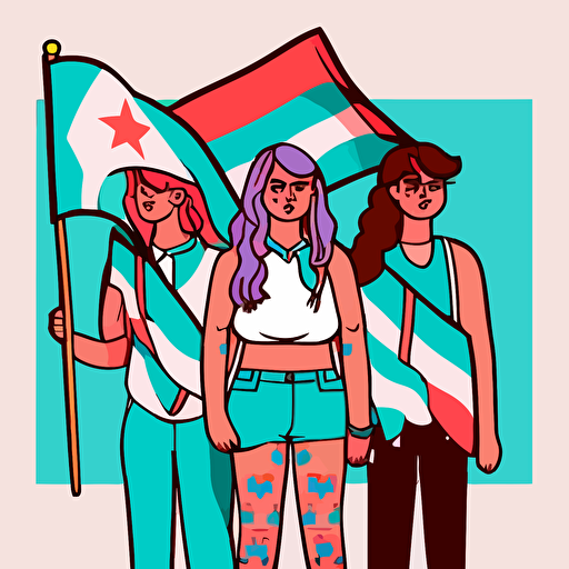 propaganda image of transgender people to celebrate transgender day of visibility in México byLeiji Matsumoto, foreshortening, 2d flat vector art, flat colors, comic book style transgender flag