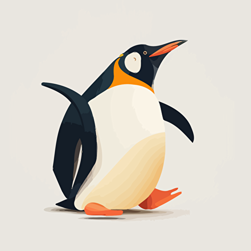 Silly penguin vector sliding on its belly on a white background