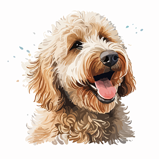 happy labradoodle dog, vector art, white background
