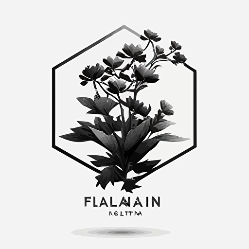 hexagonal plant logo, simple, white background, vector logo, monotone black logo