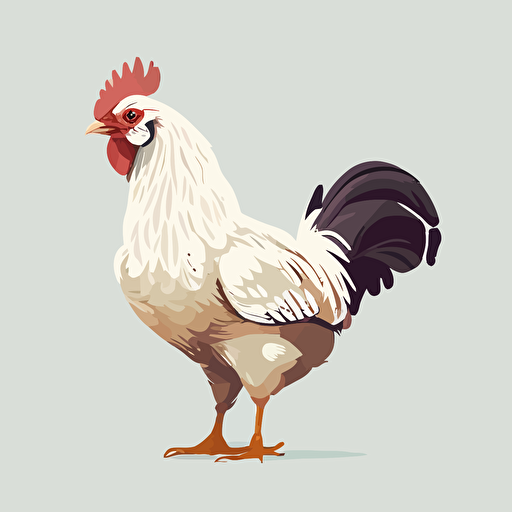 white hen chicken, white background, flat color vector art