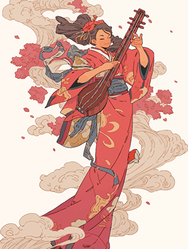 Ukiyo-e style, music culture, body design, folk music, musical theater, pencil case,vector ,2d illustrator,