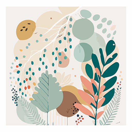 vector flat illustration of pastel spots and plant branches poster, wall art