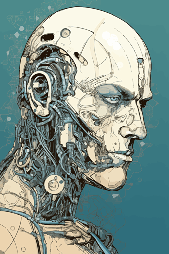 cyborg, moebius comic style, minimalistic vector,