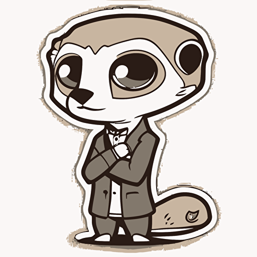 sticker, Meerkat with a Suit, kawaii, contour, vector, white