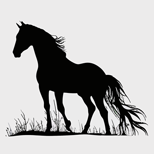 simple horse outline silhouette all black and white backround vector v