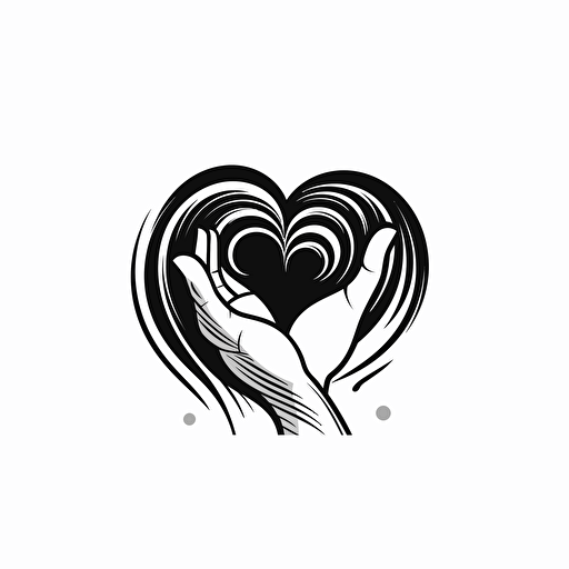 a black and white vector logo design of a hand squeezing a heart