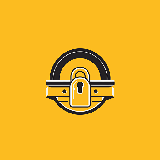 logo for art transportation company, a secure lock with painting, no text inside, flat design, vector, minimalist, yellow dominance, luxury