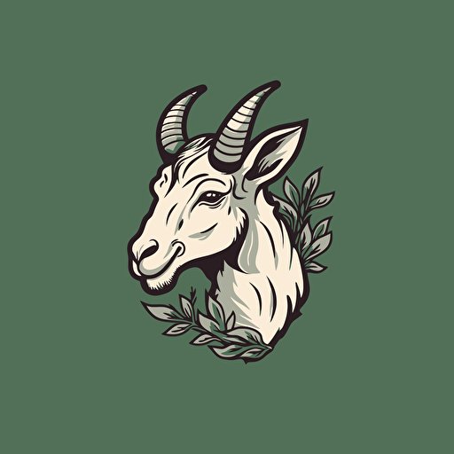 vector image, minimalistic, goat head with herbs in its mouth, logo style, simple