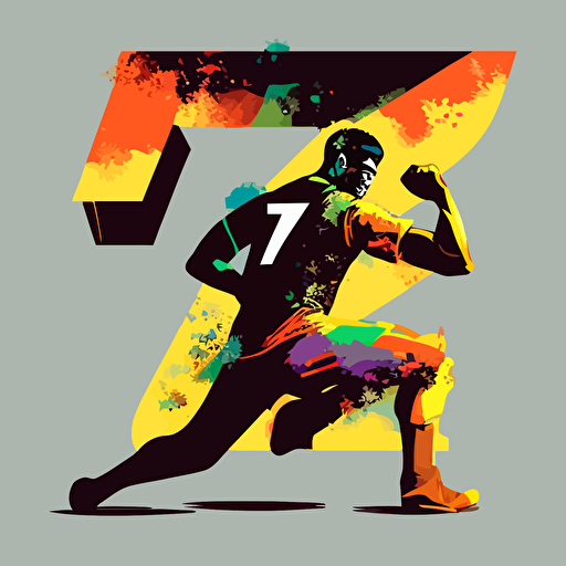 show me vector illustration of the number 7, number 7 has to be prominent and behind the number I want different athletes like Martial Arts & Boxing, yoga,dance, Gymnastics