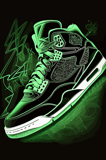 neon air jordan shoes, green and white colours, 1 dimensional vector art, HD,