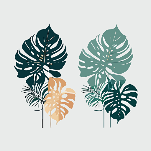 simple minimal vector monstera leaves on a white background 2 colors ar