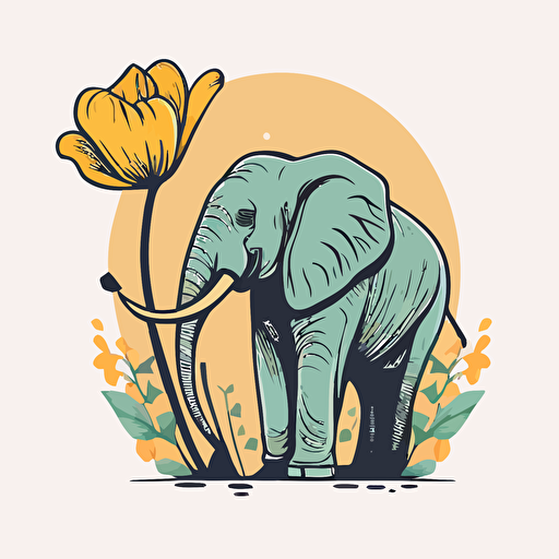 flat vector logo of a elephant trunk with a flower on top