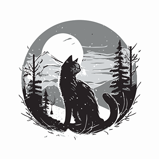 A gray cat in snow minimal logo design, vector art, abstract