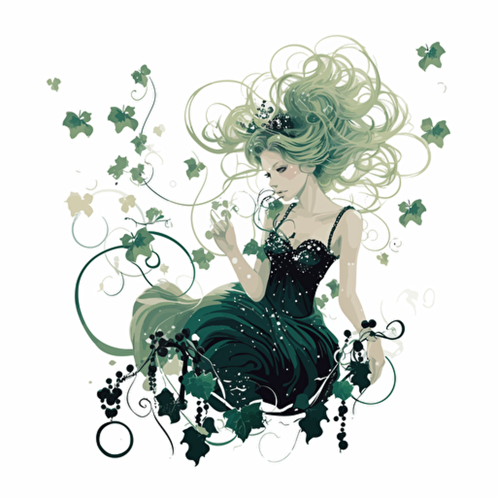 vector image with white background, blackberry vines, fae, magical, sparkles