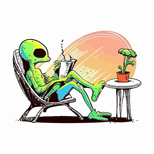 aliens are relaxing, vector, illustration, full color, hd, cartoon, contour, white background, simple illustration