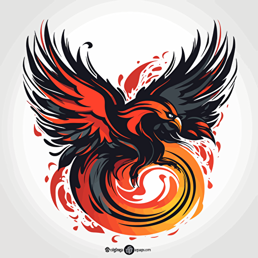 vector logo of a Phoenix rising from the ashes, black, red, and orange