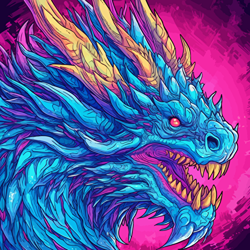 full sized fantasy style dragon, in the style of a thick line-art vector image, with vivid colors, and a scifi art styling