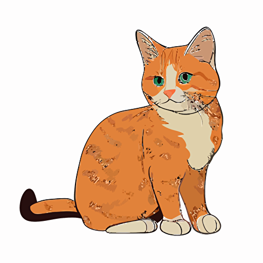 a cute cat in a vector art cartoon style, flat color no outline v5