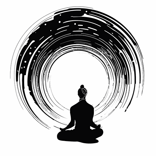 Meditation, black colours, Digital art, Contour, Vector, White Background, Minimal