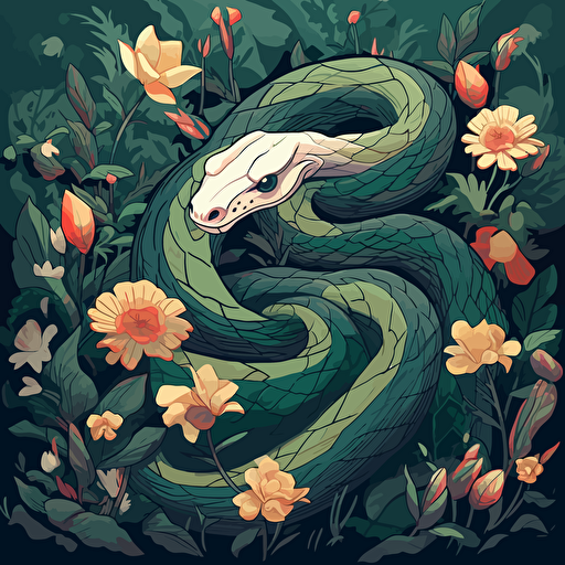 snake in the lilies, vector style, by Namasri Niumim