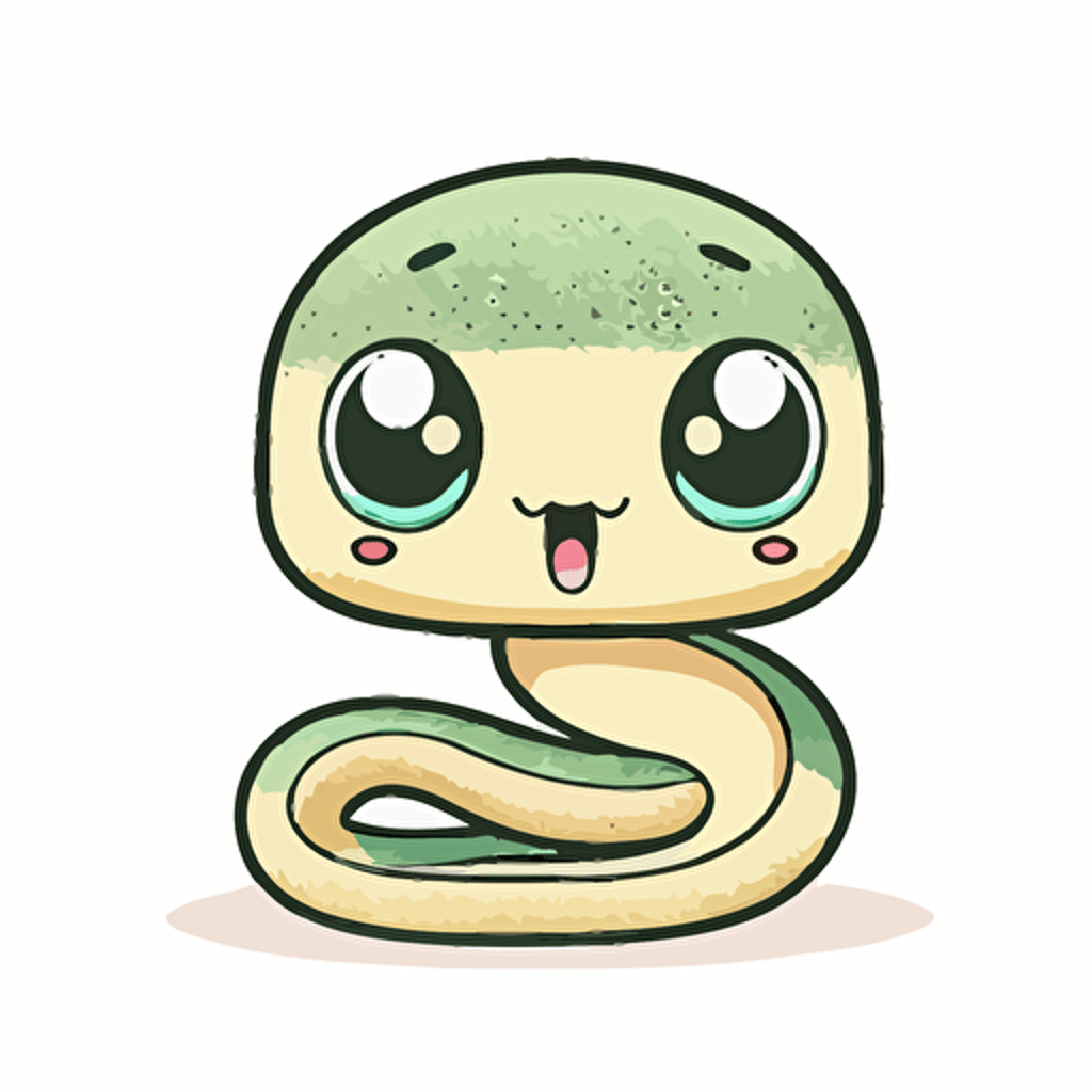 cute snake kawaii style, vector, white background, cute facial expression