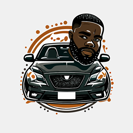 a logo of a black man with a beard washing a car,vectorized logo, flat, white background