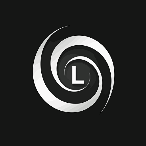 simple, sharp, modern, iconic logo of spiral L, white vector, on black background